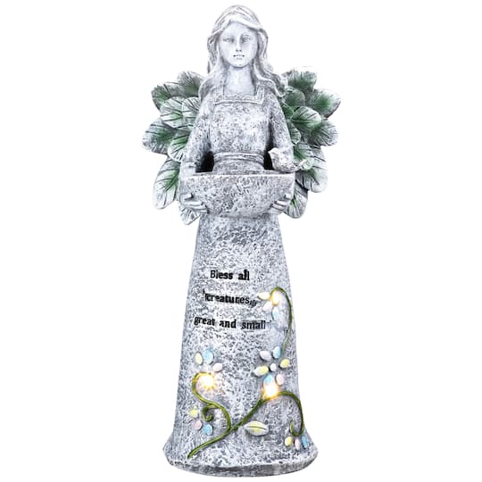 LED Solar Lighted Bless All Creatures Outdoor Garden Birdbath - 16" By Northlight in Gray | 16" x 7.5" x 4.75" | Michaels®